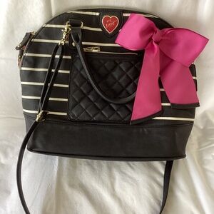 Black/White Striped BETSEY JOHNSON Hand Bag with detachable Shoulder strap